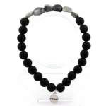 Pierres et Min&eacute;raux. Bracelet Oeil de faucon d' Afrique du Sud + Perles Onyx noir mat 8 mm. Fabriqu&eacute; en France.