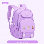 Didelės talpos kuprinė pradinių ir vidurinių mokyklų mokiniams, mergaitėms, 3-6-9 klasėms, su apkrovą mažinančiu dizainu tutorial bag + pencil case + 3 badges violetinė