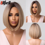 Trumpi Black Bob sintetiniai perukai moterims vidurinės dalies tiesių plaukų kar&scaron;čiui atsparūs perukai Afrikos moterims, natūralūs kasdieniai vakarėliams Wig-LC2015-1