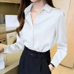 Moteri&scaron;ki mar&scaron;kiniai Vintažinė palaidinė ilgomis rankovėmis Moteri&scaron;ka &scaron;ilko eleganti&scaron;ka moteri&scaron;ka palaidinė Prabangūs balti mar&scaron;kiniai Rudeniniai moteri&scaron;ki drabužiai XS