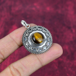 Tigro akis 925 prabos sidabro pakabukas, rankų darbo brangakmenio pakabukas, dovana mamai, antikvariniai papuo&scaron;alai 1.57 Inches geltona
