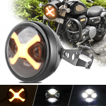 Vancroser 5,75 colio priekinis žibintas, LED X formos, motociklo priekinis žibintas, DRL, Hi/Lo jungiklis, /24V, didelis ry&scaron;kumas, 5.75 inch shell included geltona