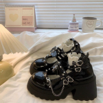 Madingi moteri&scaron;ki platforminiai Mary Jane batai, moteri&scaron;ki madingi grandinėlės dizaino storapadžiai odiniai batai, Cosplay Helovino Goti&scaron;ki Lolita batai moterims 35 juoda