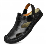 Vasaros didelių dydžių sandalai i&scaron; natūralios odos su pir&scaron;tų dėžute, sportiniai laisvalaikio &scaron;lepetės, kvėpuojanti platforma, lauko neslystantys vyri&scaron;ki paplūdimio batai 48