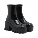 Madingos 9 cm moteri&scaron;kos platforminės plei&scaron;tuotos batai juodi rudens ankle boots moterims auk&scaron;takulniai moteri&scaron;ki odiniai batai užtrauktukas gale auk&scaron;tos kokybės 35