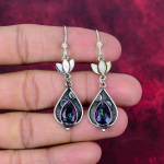 Mystic Topaz 925 kieto sterlingo sidabro auskarai, rankų darbo brangakmenių papuo&scaron;alų auskarai, atminimo dienai 2.36 Inches