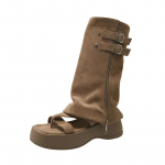 Madingos moteri&scaron;kos sandalų batai Kvadratinė nosis Platforminis padėklas Flanelinis pir&scaron;tų segtukas Batai Moteri&scaron;ki Suknelė Užtrauktukas Dėvėti Du Batai Romėni&scaron;ki Zapatillas De Mujer 35 chaki