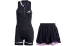 Adidas AEROREADY dviejų dalių sijonų komplektai moterims, apvalia i&scaron;kirpte, vidutinio ilgio, trumpi IB6813 XXL black