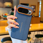 Prabangus kryžiaus tekstūros odos dizaino dėklas Google Pixel 10 9 10A 9A Pro XL plonam su oranžiniu kameros žiedu, atsparus smūgiams dėklas Google Pixel 9