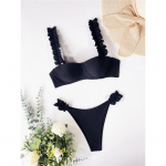 Naujas rauk&scaron;lėtas bikinis Push Up maudymosi kostiumėlis Moteri&scaron;kas maudymosi kostiumėlis Moteri&scaron;kas dviejų dalių bikinio rinkinys su liemenėlės kaučiuku maudymosi kostiumėliu. S juoda