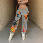&bdquo;InstaHot&ldquo; moteri&scaron;kos sportinės kelnės &bdquo;Harajuku&ldquo; animacinių filmų spausdintos kelnės &bdquo;Jogger&ldquo;, 2021 m., rai&scaron;teliai &bdquo;Cargo&ldquo; kelnaitės gatvės apranga, laisvalaikio sportinės kelnės, rudenį XXL pilka