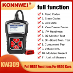 KONNWEI KW309 OBDII skaitytuvo variklio gedimų kodų skaitytuvas ELM327 automobilių skaitytuvas OBD2 automobilių OBD skaitytuvo remonto diagnostikos įrankiai juoda