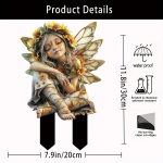 Saulėgrąžų elfų akrilo sodo kuolas &ndash; 11,8 x 7,9 colio Boho-Chic kiemo menas, gėlių vazono kra&scaron;tovaizdžio dekoras, saulės gaudyklės ženklas lauke 1pc