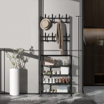 Pastatoma drabužių kabykla Moderni metalinė drabužių pakaba su lentyna drabužių laikymui prie&scaron;kambariui 60cm 4 Layer juoda