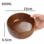 Japoni&scaron;kas medinis ryžių makaronų sriubos dubenėlis &ndash; Solidus jujubos medienos salotų dubenėlis vaikams ir suaugusiems 690ML-15x8.5cm