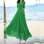 V formos i&scaron;kirptė Elegant Fashion Trumpomis rankovėmis Vienspalvės Lieknos A linijos Suknelės Empire Patogūs &scaron;ifoniniai moteri&scaron;ki drabužiai 5XL žalia