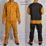 Karvės odos suvirintojo striukė: Atsparus kar&scaron;čiui, Apsaugantis nuo nudegimų, Apsauga nuo lankinio suvirinimo, Izoliuota oda suvirintojams.