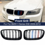 Automobilio priekinės inkstų grotelės M spalvos, skirtos BMW E90 LCI 3 serijos sedano universalui, 2009&ndash;2012 m. dvigubos linijos gaubto grotelės, 2 lentjuostės, lenktynės