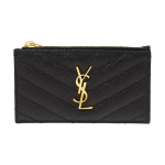 Saint Laurent Ysl Cassandre Auksinis Logotipas Užtrauktukas Grūdėta Reljefinė Dygsniuota Oda Kortelių Laikiklis Monetinė Piniginė Moteri&scaron;ka Piniginė Juoda 607915-BOW01-1000 Basic Set (Bag+Dust Bag) black