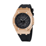 CASIO Unisex skystųjų kristalų/analoginis dvigubo ekrano serijos juodas laikrodis GA-2100-1A1- Rose Gold Rubber Band beige