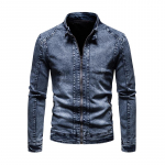 &bdquo;Jean Jacket&ldquo; vyri&scaron;ka pavasario ir rudens mada &bdquo;Cool Retro Fashion&ldquo; plona stovo apykakle motociklo striukė M mėlyna