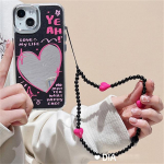 Korėjieti&scaron;kas mielas Y2k Pink Love Heart apyrankės veidrodinis telefono dėklas, skirtas iPhone 14 13 12 11 Pro Max Black Cool, smūgiams atsparus mink&scaron;tas dangtelis Funda