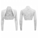 Gėlėti nėriniai gūžčioti pečiais vestuvių Bolero ilgomis rankovėmis paltai Cardigan Crop Top S