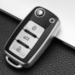 KIQI TPU odinis automobilio rakto dangtelis skirtas Volkswagen VW Golf 4 5 6 Jetta Polo Passat Skoda Superb Octavia Fabia Seat Ibiza Leon sidabras