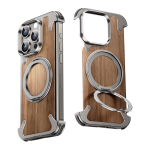 iPhone 16 15 14 Pro Max dėklas, 360&deg; besisukantis žiedinis stovas, magnetinis, &bdquo;MagSafe&ldquo; rie&scaron;utmedžio, metalo lydinio karkasas, apsauginis dangtelis For iphone16 Pro Max