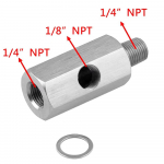 1/8'' BSPT & 1/8'' NPT & M10 Aliuminio alyvos slėgio jutiklio jungtis, jungtis į NPT T adapterį, turbo priedų adapteris, sidabrinis