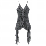 Karrcat Gothic Ruffles Suknelė Fairy Grunge Bandage Mini Suknelė Be rankovių Nereilinga V formos kaklo tortinė suknelė Emo Alt Drabužiai Vintage Goth M