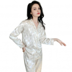 Moteri&scaron;kas satininis pižamos komplektas su sagomis, ilgomis rankovėmis, ilgomis kelnėmis, miego drabužių komplektas, didelio dydžio, kasdienis, languotas, 2 dalių laisvalaikio komplektas M rožinė