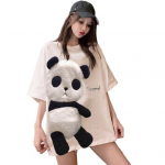 Moteri&scaron;ki mar&scaron;kinėliai Animal Embroidery Panda Decor Laisvi vidutinio ilgio apvaliu kaklu 2XL balta