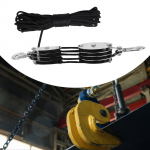 Virvių kėlimo blokas ir įtaisų skriemulių sistema, ne&scaron;iojamasis sunkiasvoris 270 laipsnių pasukamas kablys 20m Rope_4 Wheel Black Rope