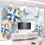 3D Stereo Mėlyna Papuo&scaron;alų Gėlė Sieninis Muralis Svetainei TV Sofa Prabangūs Tapetai Namų Dekoras Sienų Popierius Sienoms 200 cm(W) x 140 cm(H)
