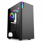 X99 E-sporto žaidimų stalinis korpusas su grūdinto stiklo &scaron;oniniu skydeliu ir spalvotu ap&scaron;vietimu juoda