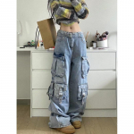 Moteri&scaron;kos Y2k Retro Mutil Pockets Cargo Džinsai Vintage Gyaru Moteri&scaron;kos džinsinės kelnės Kelnės Pantalones XS