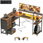 Žaidimų stalas L formos stalas su maitinimo jungtimi LED ap&scaron;vietimu 4 stalčiai Monitoriaus laikiklis 155x110x91,4 cm Ruda 155 x 110 x 91.4 cm