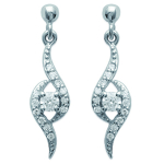 Les Tr&eacute;sors De Lily [I9093] - Boucles Argent 'Scarlett' Blanc argent&eacute; (rhodi&eacute;) - 25x5 mm balta