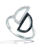 Bague argent 'Sissi' noir blanc argent&eacute; (rhodi&eacute;) - 20x19 mm
