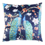 Les Tr&eacute;sors De Lily [R0010] - Coussin velours 'Paons' bleu - 40 cm mėlyna
