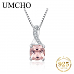 UMCHO 925 Sidabriniai brangakmenių pakabukai moterims Tikri Solitaire kaklo papuo&scaron;alai su mergina with chain rožinė