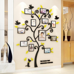 Happy Tree nuotraukų rėmelis Medis 3D lipdukas Nuotraukų siena Svetainė Miegamasis &Scaron;iltas paveikslėlio medžio lipdukas Kūrybi&scaron;kas namų dekoravimas L geltona
