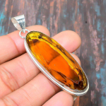 Citrino brangakmenio rankų darbo papuo&scaron;alai, solidūs 925 sterlingų sidabro pakabukas moterims 2.48 Inches oranžinė