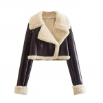 Moteri&scaron;kas atvartas, avinėlio vilnos trumpas paltas dvipusis rudens žieminis moteri&scaron;kas striukė su užtrauktuku. XS kava