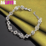 925 Sterling Silver Square AAA cirkonio grandinės apyrankės papuo&scaron;alai 20cm