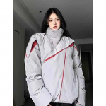 Y2K Patchwork Moteri&scaron;kos Parkas Bf Korėjieti&scaron;kos laisvos gatvės aprangos netaisyklingos užtrauktuko paltai stovi apykakle ilgomis rankovėmis striukės
