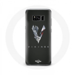 Coque pour Samsung Galaxy S8 Plus Vikings S&eacute;rie Saison 6 logo V Ep&eacute;e Gris Fond Noir