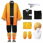 Anime Demon Slayer Kimetsu no Yaiba Agatsuma Zenitsu Cosplay Kostiumas Moterims Kimono Uniforma Helovino Kalėdų Vakarėlio Drabužiai L-(Costume+Wig)