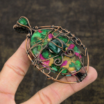 Ruby Zoisite, Emerald Natural Lab-Created Copper Wire Wrap Pendant 3.62 b9t60